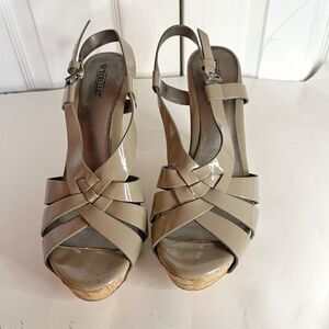 Seychelles Patent Leather Strappy Cork Wedge Heel Slingback Pump Sandals